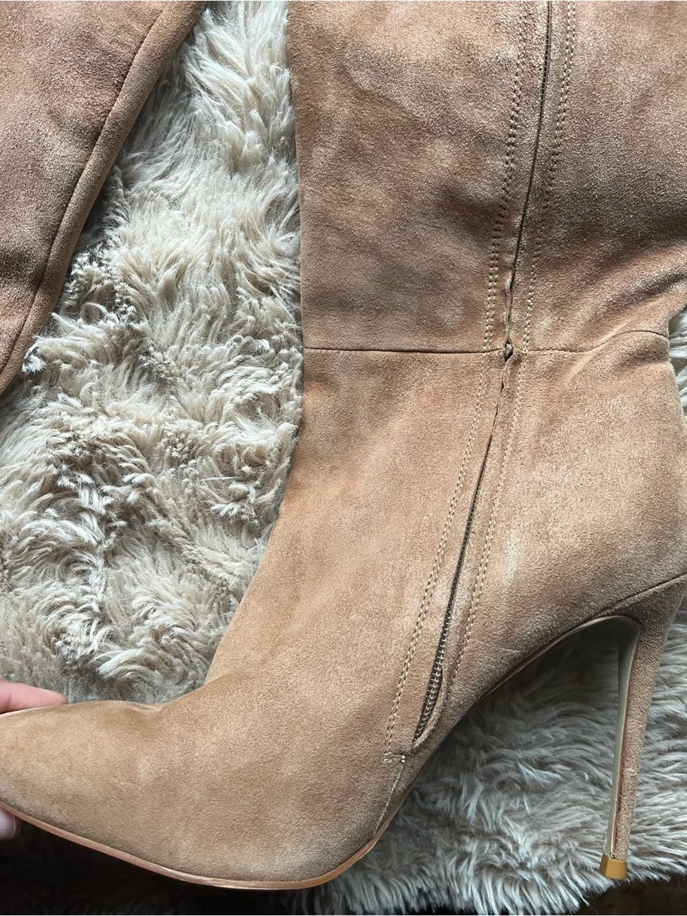 House of cb EXTRAORDINAIRE Tan Real Suede Thigh Boots